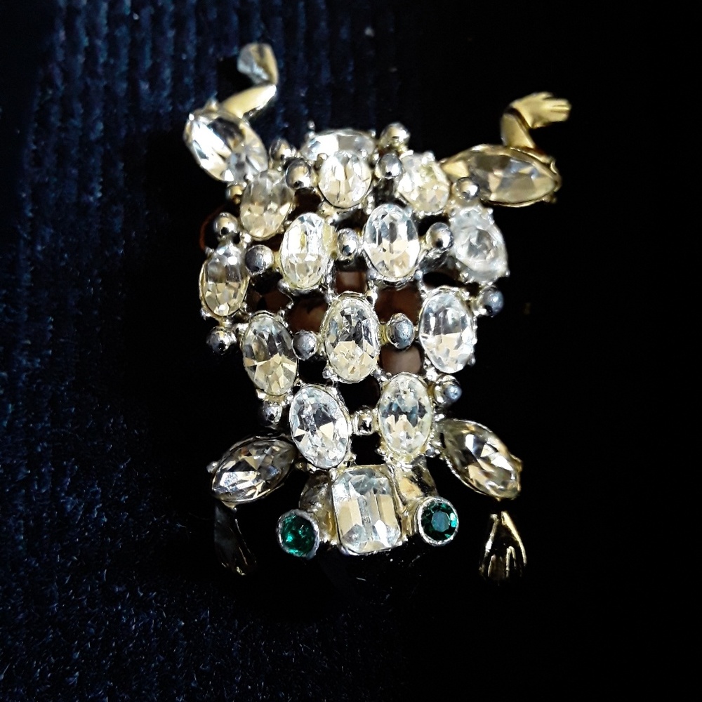 Rhinstone frog brooch.